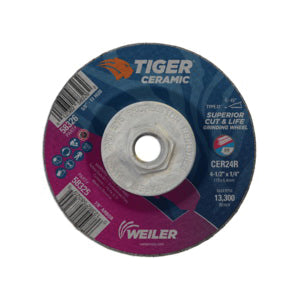 WEILER Tiger 58326 Performance Line Superior Life and Cut Depressed Center Grinding Wheel  4-1/2 in Dia x 1/4 in THK