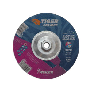 WEILER Tiger 58332 Performance Line Superior Life and Cut Depressed Center Grinding Wheel  7 in Dia x 1/4 in THK